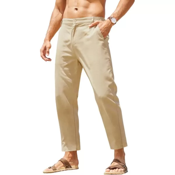 COOFANDY Men's Cotton Linen Pants Elastic Waist Lightweight Casual Pants Slim Fit Yoga Beach Pants with Pockets