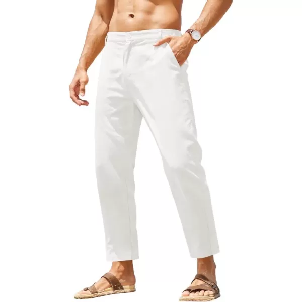 COOFANDY Men's Cotton Linen Pants Elastic Waist Lightweight Casual Pants Slim Fit Yoga Beach Pants with Pockets