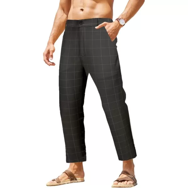 COOFANDY Men's Cotton Linen Pants Elastic Waist Lightweight Casual Pants Slim Fit Yoga Beach Pants with Pockets)
