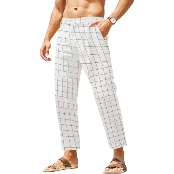 COOFANDY Men's Cotton Linen Pants Elastic Waist Lightweight Casual Pants Slim Fit Yoga Beach Pants with Pockets)