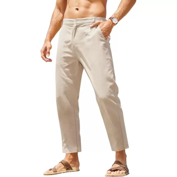 COOFANDY Men's Cotton Linen Pants Elastic Waist Lightweight Casual Pants Slim Fit Yoga Beach Pants with Pockets