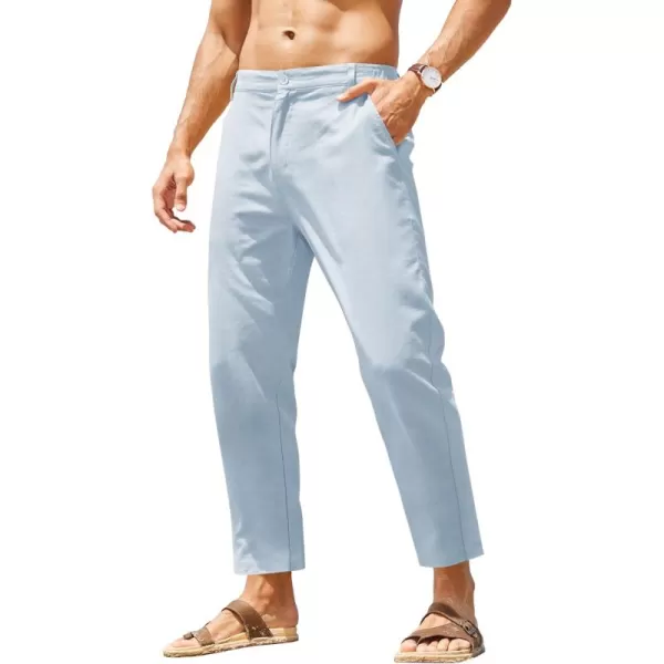COOFANDY Men's Cotton Linen Pants Elastic Waist Lightweight Casual Pants Slim Fit Yoga Beach Pants with Pockets