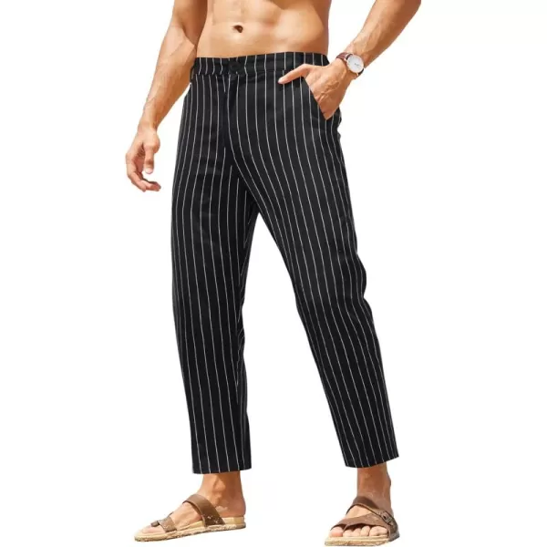 COOFANDY Men's Cotton Linen Pants Elastic Waist Lightweight Casual Pants Slim Fit Yoga Beach Pants with Pockets)