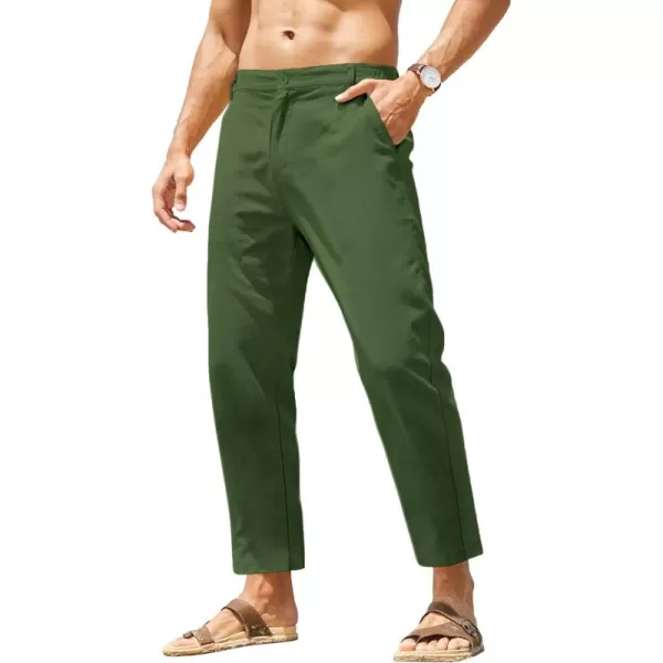 COOFANDY Men's Cotton Linen Pants Elastic Waist Lightweight Casual Pants Slim Fit Yoga Beach Pants with Pockets