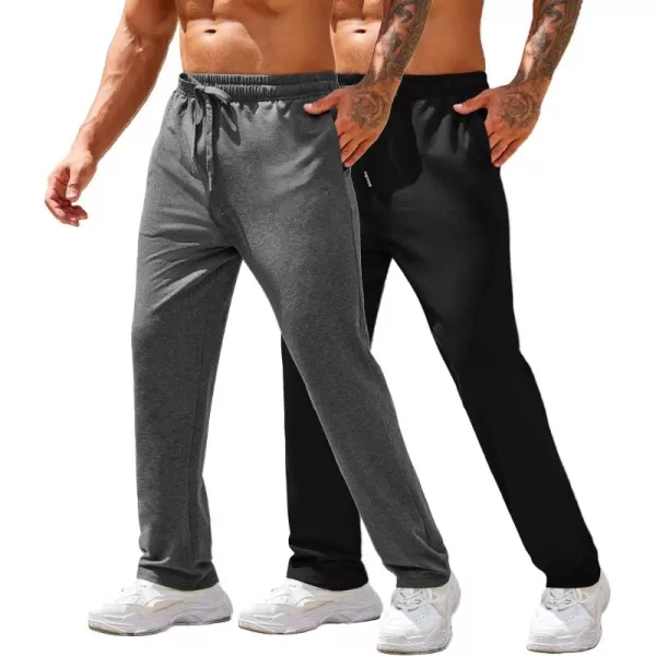 COOFANDY Men's Cotton Sweatpants Open Bottom Lounge Pants Lightweight Casual Jogger Pants with Pockets