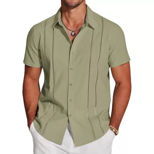 COOFANDY Men's Cuban Guayabera Shirt Short Sleeve Button Down Shirts Casual Summer Beach Linen Shirts