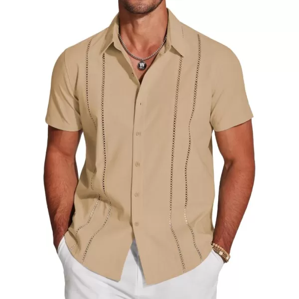 COOFANDY Men's Cuban Guayabera Shirt Short Sleeve Button Down Shirts Casual Summer Beach Linen Shirts