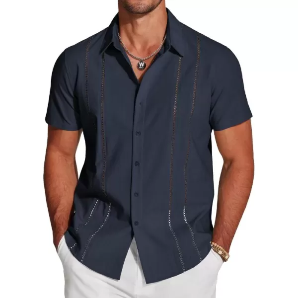 COOFANDY Men's Cuban Guayabera Shirt Short Sleeve Button Down Shirts Casual Summer Beach Linen Shirts