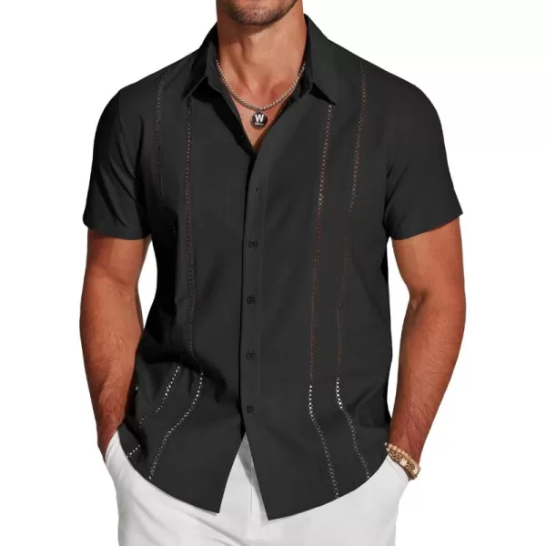 COOFANDY Men's Cuban Guayabera Shirt Short Sleeve Button Down Shirts Casual Summer Beach Linen Shirts