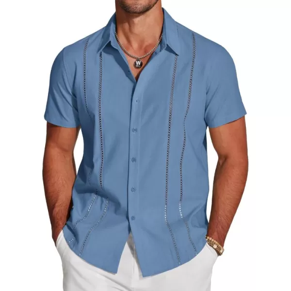 COOFANDY Men's Cuban Guayabera Shirt Short Sleeve Button Down Shirts Casual Summer Beach Linen Shirts