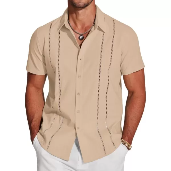 COOFANDY Men's Cuban Guayabera Shirt Short Sleeve Button Down Shirts Casual Summer Beach Linen Shirts