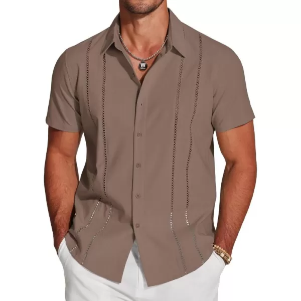 COOFANDY Men's Cuban Guayabera Shirt Short Sleeve Button Down Shirts Casual Summer Beach Linen Shirts