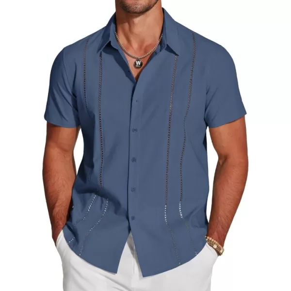 COOFANDY Men's Cuban Guayabera Shirt Short Sleeve Button Down Shirts Casual Summer Beach Linen Shirts