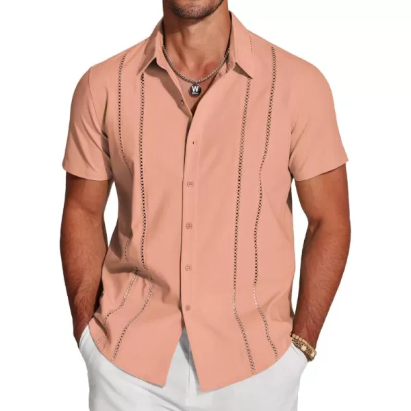 COOFANDY Men's Cuban Guayabera Shirt Short Sleeve Button Down Shirts Casual Summer Beach Linen Shirts