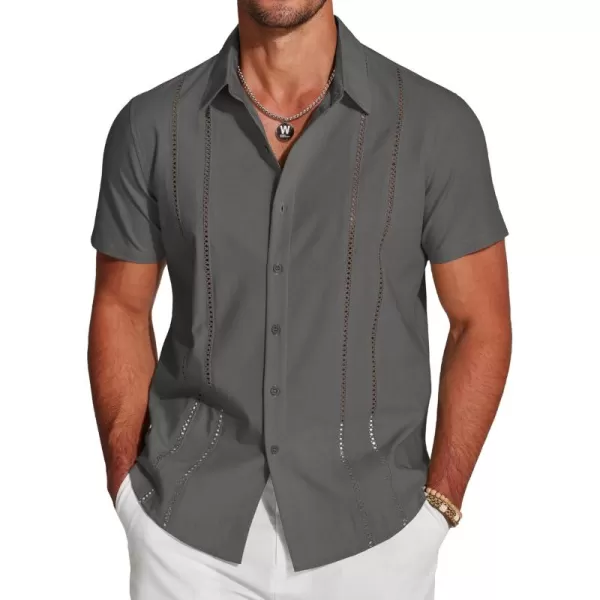 COOFANDY Men's Cuban Guayabera Shirt Short Sleeve Button Down Shirts Casual Summer Beach Linen Shirts