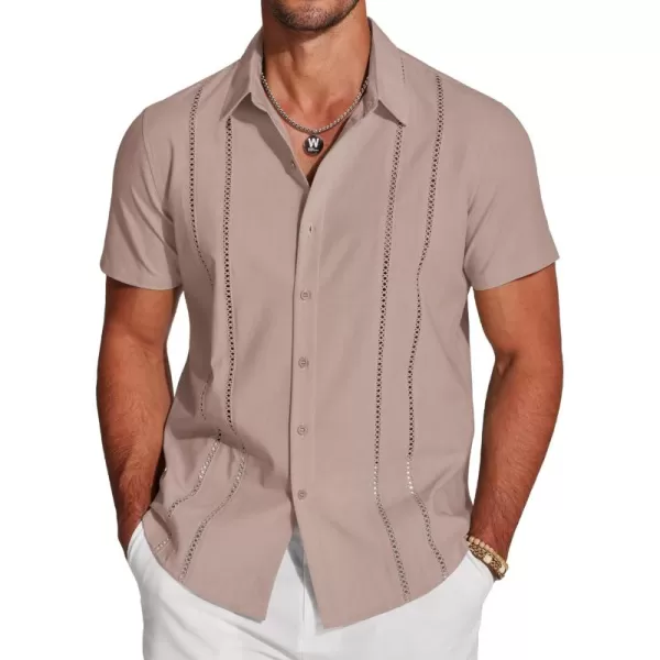 COOFANDY Men's Cuban Guayabera Shirt Short Sleeve Button Down Shirts Casual Summer Beach Linen Shirts
