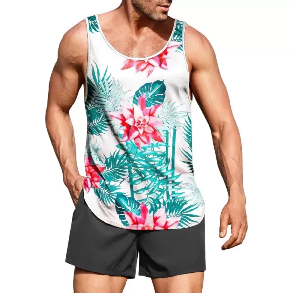 COOFANDY Men's Floral Tank Top Sleeveless Tees All Over Print Casual Sport T-Shirts Hawaii Beach Vacation