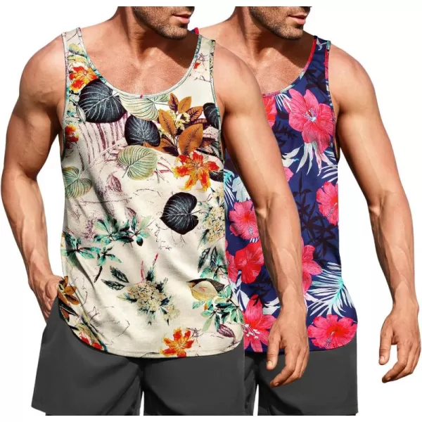 COOFANDY Men's Floral Tank Top Sleeveless Tees All Over Print Casual Sport T-Shirts Hawaii Beach Vacation)