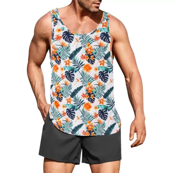 COOFANDY Men's Floral Tank Top Sleeveless Tees All Over Print Casual Sport T-Shirts Hawaii Beach Vacation