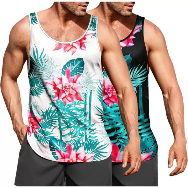 COOFANDY Men's Floral Tank Top Sleeveless Tees All Over Print Casual Sport T-Shirts Hawaii Beach Vacation