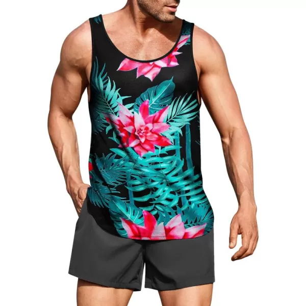 COOFANDY Men's Floral Tank Top Sleeveless Tees All Over Print Casual Sport T-Shirts Hawaii Beach Vacation