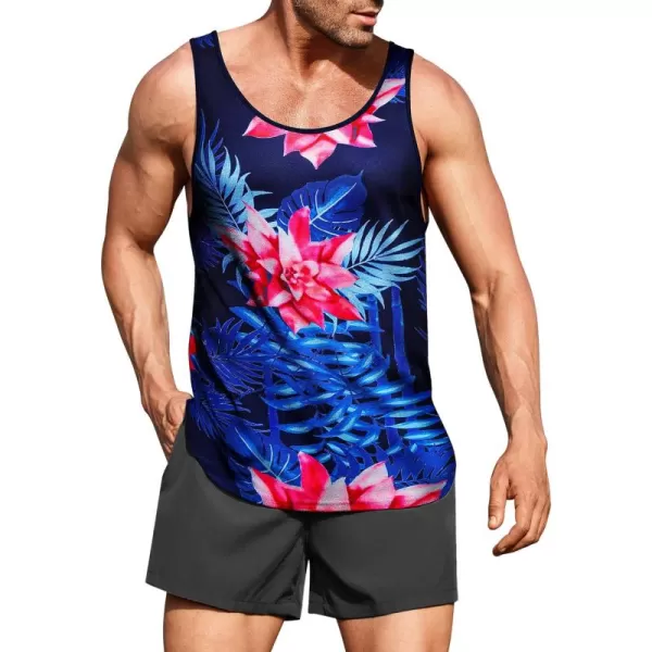 COOFANDY Men's Floral Tank Top Sleeveless Tees All Over Print Casual Sport T-Shirts Hawaii Beach Vacation