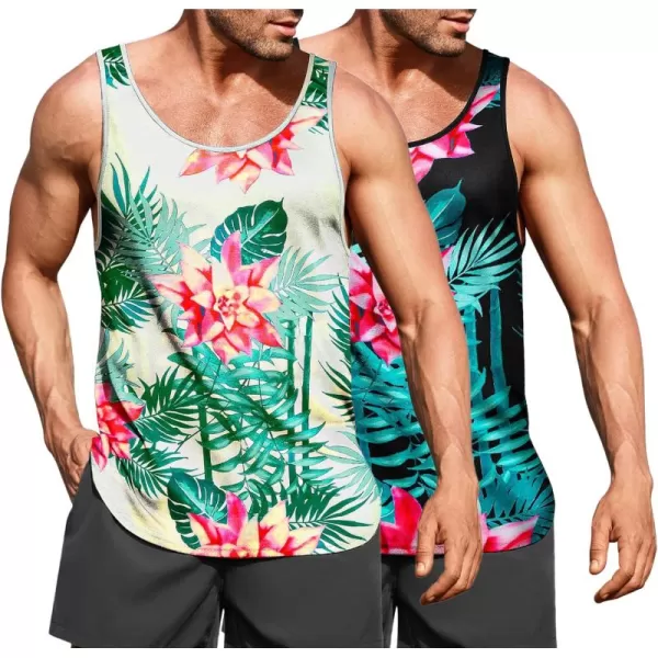 COOFANDY Men's Floral Tank Top Sleeveless Tees All Over Print Casual Sport T-Shirts Hawaii Beach Vacation