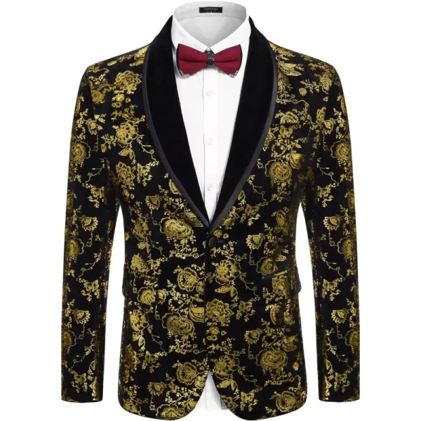 COOFANDY Men's Floral Tuxedo Jacket Shawl Lapel One Button Velvet Suit Jacket Dinner Prom Party Wedding Blazer