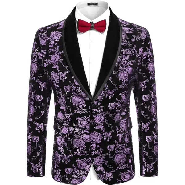 COOFANDY Men's Floral Tuxedo Jacket Shawl Lapel One Button Velvet Suit Jacket Dinner Prom Party Wedding Blazer