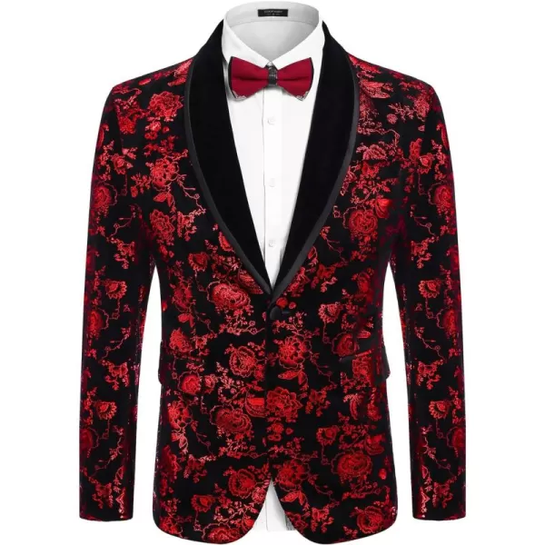 COOFANDY Men's Floral Tuxedo Jacket Shawl Lapel One Button Velvet Suit Jacket Dinner Prom Party Wedding Blazer