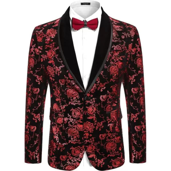 COOFANDY Men's Floral Tuxedo Jacket Shawl Lapel One Button Velvet Suit Jacket Dinner Prom Party Wedding Blazer