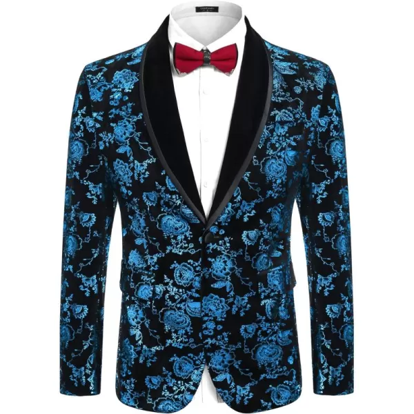 COOFANDY Men's Floral Tuxedo Jacket Shawl Lapel One Button Velvet Suit Jacket Dinner Prom Party Wedding Blazer