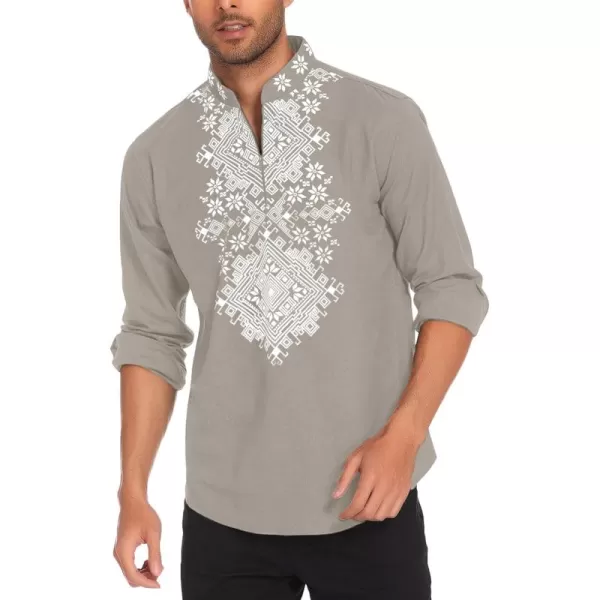 COOFANDY Men's Henley Shirt Long Sleeve Floral Print Casual Zip Up Cotton Beach Party Hippie T Shirt