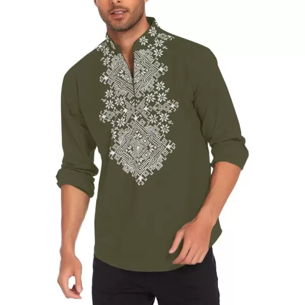 COOFANDY Men's Henley Shirt Long Sleeve Floral Print Casual Zip Up Cotton Beach Party Hippie T Shirt
