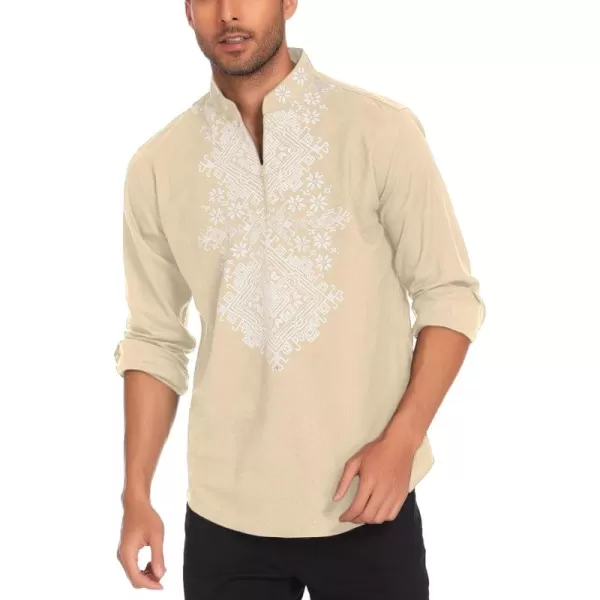COOFANDY Men's Henley Shirt Long Sleeve Floral Print Casual Zip Up Cotton Beach Party Hippie T Shirt