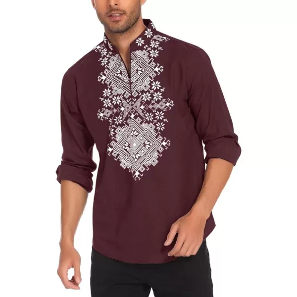 COOFANDY Men's Henley Shirt Long Sleeve Floral Print Casual Zip Up Cotton Beach Party Hippie T Shirt
