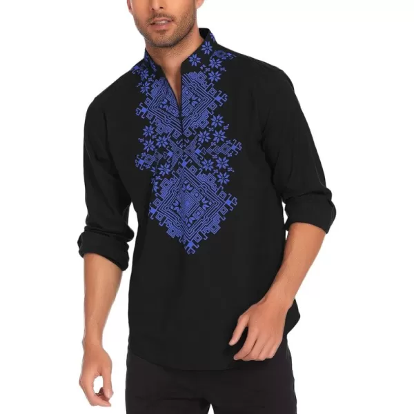 COOFANDY Men's Henley Shirt Long Sleeve Floral Print Casual Zip Up Cotton Beach Party Hippie T Shirt