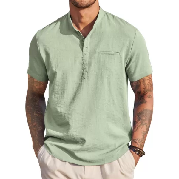 COOFANDY Men's Henley Shirts Band Collar Short Sleeve Shirt Casual Summer Beach Shirt Hippie T Shirt Fashion Hawaiian Shirt