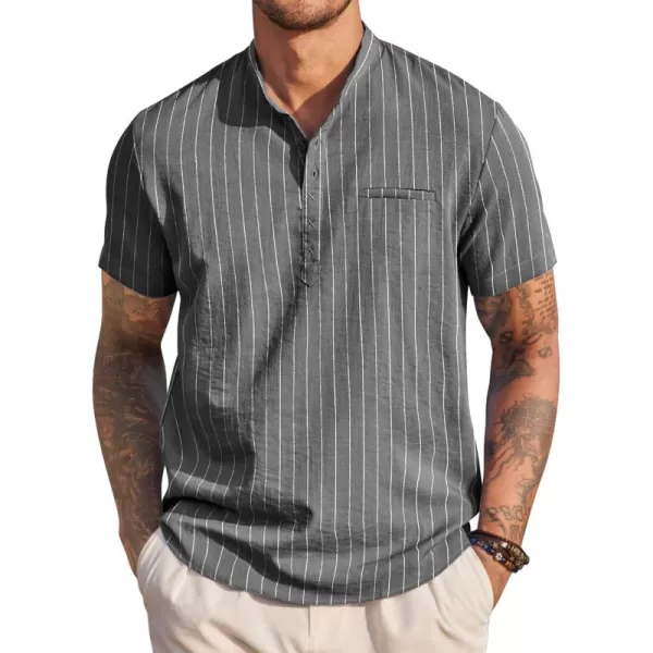 COOFANDY Men's Henley Shirts Band Collar Short Sleeve Shirt Casual Summer Beach Shirt Hippie T Shirt Fashion Hawaiian Shirt