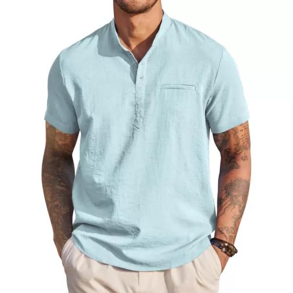 COOFANDY Men's Henley Shirts Band Collar Short Sleeve Shirt Casual Summer Beach Shirt Hippie T Shirt Fashion Hawaiian Shirt