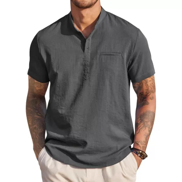COOFANDY Men's Henley Shirts Band Collar Short Sleeve Shirt Casual Summer Beach Shirt Hippie T Shirt Fashion Hawaiian Shirt