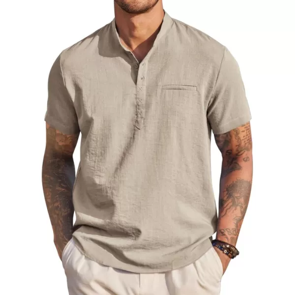 COOFANDY Men's Henley Shirts Band Collar Short Sleeve Shirt Casual Summer Beach Shirt Hippie T Shirt Fashion Hawaiian Shirt