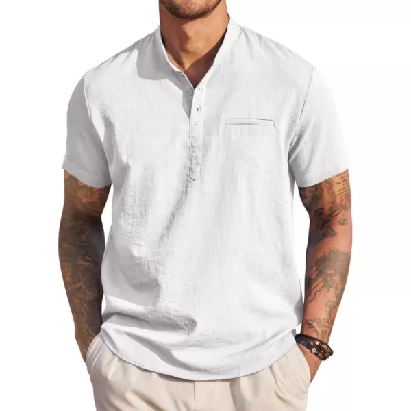 COOFANDY Men's Henley Shirts Band Collar Short Sleeve Shirt Casual Summer Beach Shirt Hippie T Shirt Fashion Hawaiian Shirt