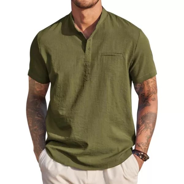 COOFANDY Men's Henley Shirts Band Collar Short Sleeve Shirt Casual Summer Beach Shirt Hippie T Shirt Fashion Hawaiian Shirt
