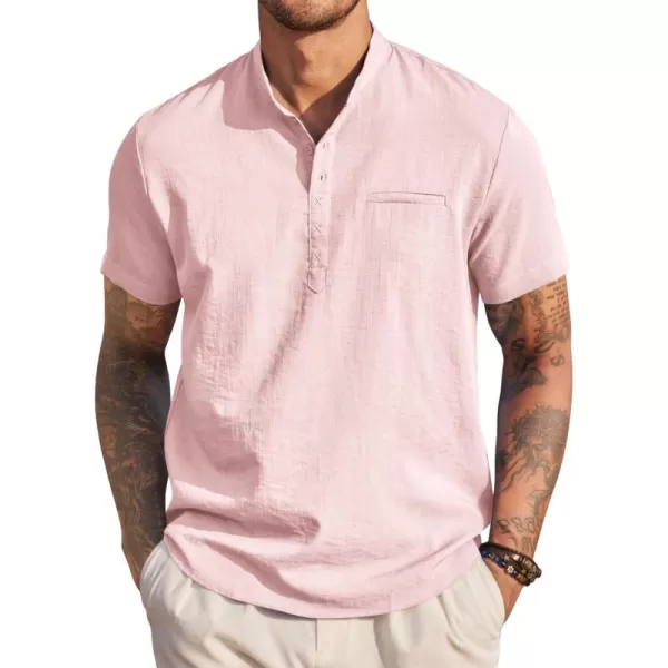 COOFANDY Men's Henley Shirts Band Collar Short Sleeve Shirt Casual Summer Beach Shirt Hippie T Shirt Fashion Hawaiian Shirt