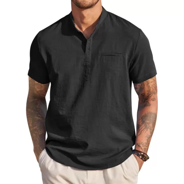 COOFANDY Men's Henley Shirts Band Collar Short Sleeve Shirt Casual Summer Beach Shirt Hippie T Shirt Fashion Hawaiian Shirt