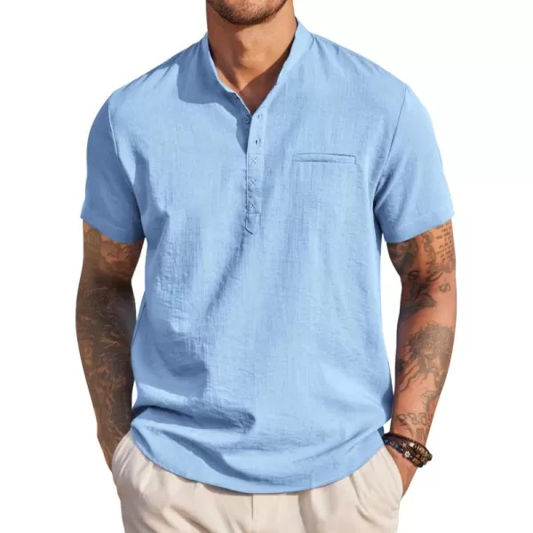 COOFANDY Men's Henley Shirts Band Collar Short Sleeve Shirt Casual Summer Beach Shirt Hippie T Shirt Fashion Hawaiian Shirt