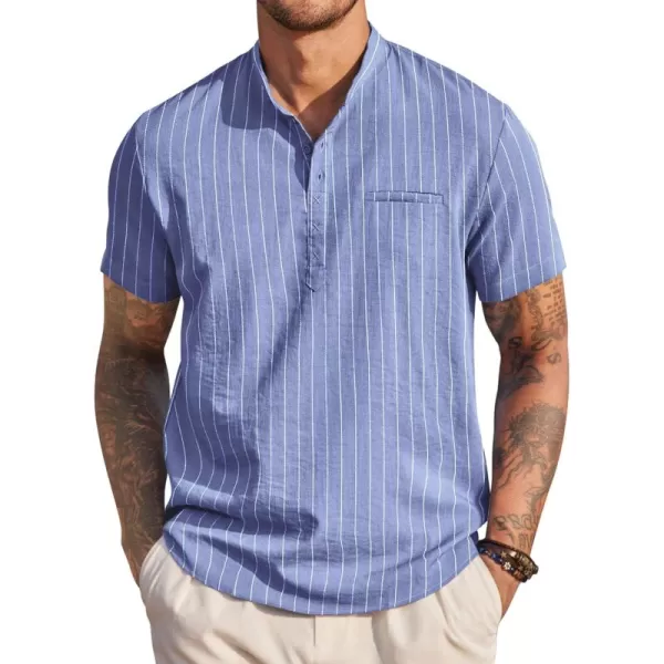 COOFANDY Men's Henley Shirts Band Collar Short Sleeve Shirt Casual Summer Beach Shirt Hippie T Shirt Fashion Hawaiian Shirt