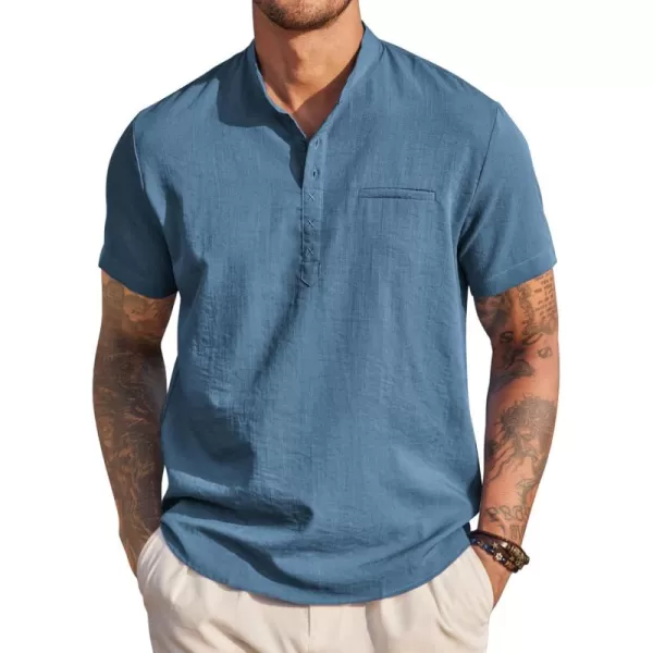 COOFANDY Men's Henley Shirts Band Collar Short Sleeve Shirt Casual Summer Beach Shirt Hippie T Shirt Fashion Hawaiian Shirt