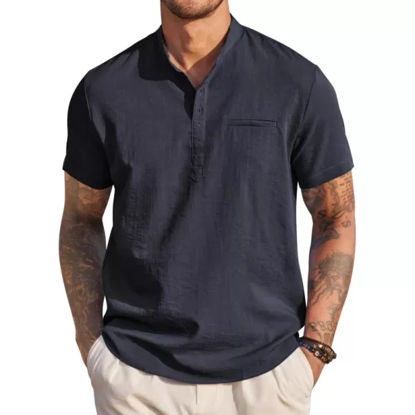 COOFANDY Men's Henley Shirts Band Collar Short Sleeve Shirt Casual Summer Beach Shirt Hippie T Shirt Fashion Hawaiian Shirt
